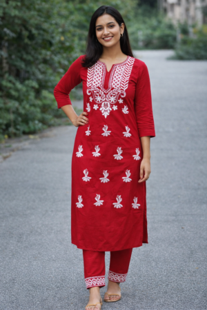 Vibrant Red Rayon Kurta/Cord Set – Effortless Elegance for Every Occasion