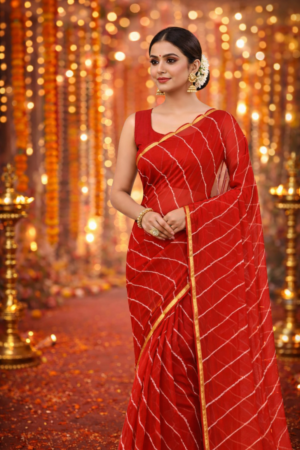 Timeless Elegance: Chiffon Leheriya Saree with Matching Blouse