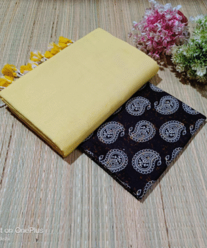 Yellow Plain Khadi Cotton Saree with Kalamkari Blouse