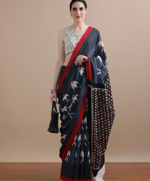 Blue Mul Cotton Saree with Bird Motif & Red Border