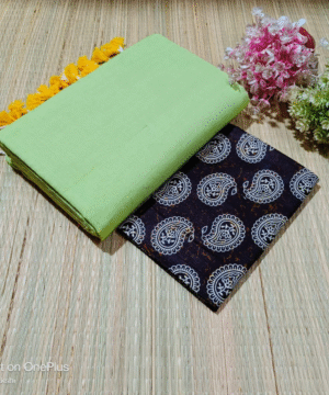 Fresh Green Plain Khadi Cotton Saree with Kalamkari Blouse
