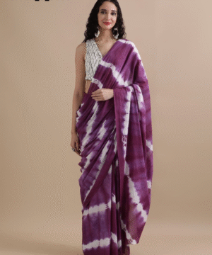 Purple & White Tie-Dye Mul Cotton Saree