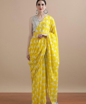 Yellow & White Crisscross Tie-Dye Mul Cotton Saree