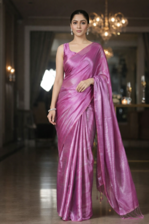Pastel Plum Cotton Tissue Saree