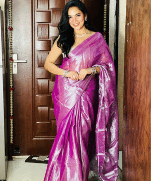 Pastel Plum Cotton Tissue Saree