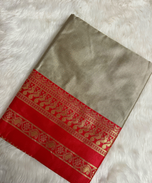 Grace in Grey – Silk Saree with Red Contrast Border