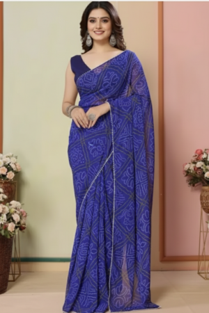 💙 Royal Blue Bandhani Georgette Ready-to-Wear Saree