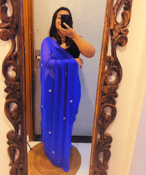 Royal Blue – Grace in Every Drape- Blue Chiffon Saree with Handwork Butti 💙