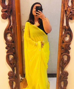 Sunshine Wrapped in Elegance- Yellow Chiffon Saree with Handwork Butti 🌻
