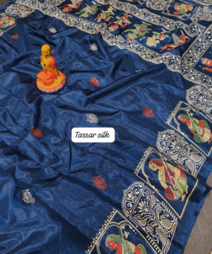 💙 Royal Blue Tassar Silk Saree – Grace of Tradition