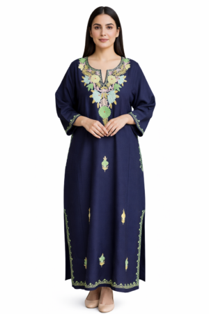 Aruniti Kashmiri Embroidered Pheran – Navy Blue