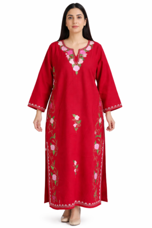 Aruniti Kashmiri Embroidered Pheran – Red