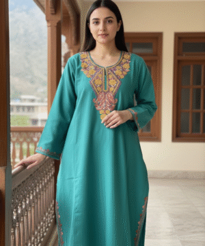 Aruniti Kashmiri Embroidered Pheran – Teal Blue