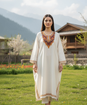 Aruniti Kashmiri Embroidered Pheran – White