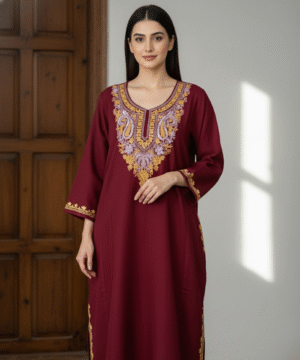 Aruniti Kashmiri Embroidered Pheran – Maroon