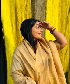 Golden Yellow Reversible Semi Pashmina Zari Shawl