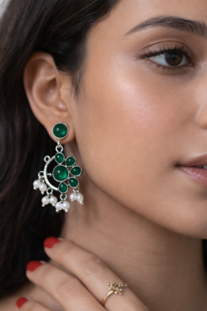 Floral Stone Pearl Drop Earrings – Available in 4 Colours