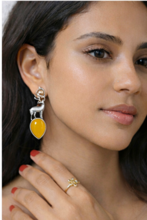 Deer Motif Stone Drop Statement Earrings – Available in 5 Colours
