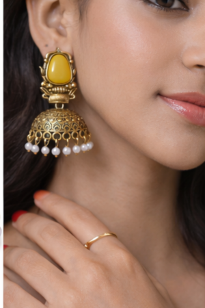 Royal Stone Pearl Jhumka Earrings – Available in 3 Colours