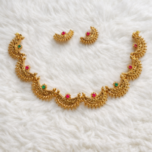 Traditional Antique Gold Temple Choker Set with Ruby & Green Stones