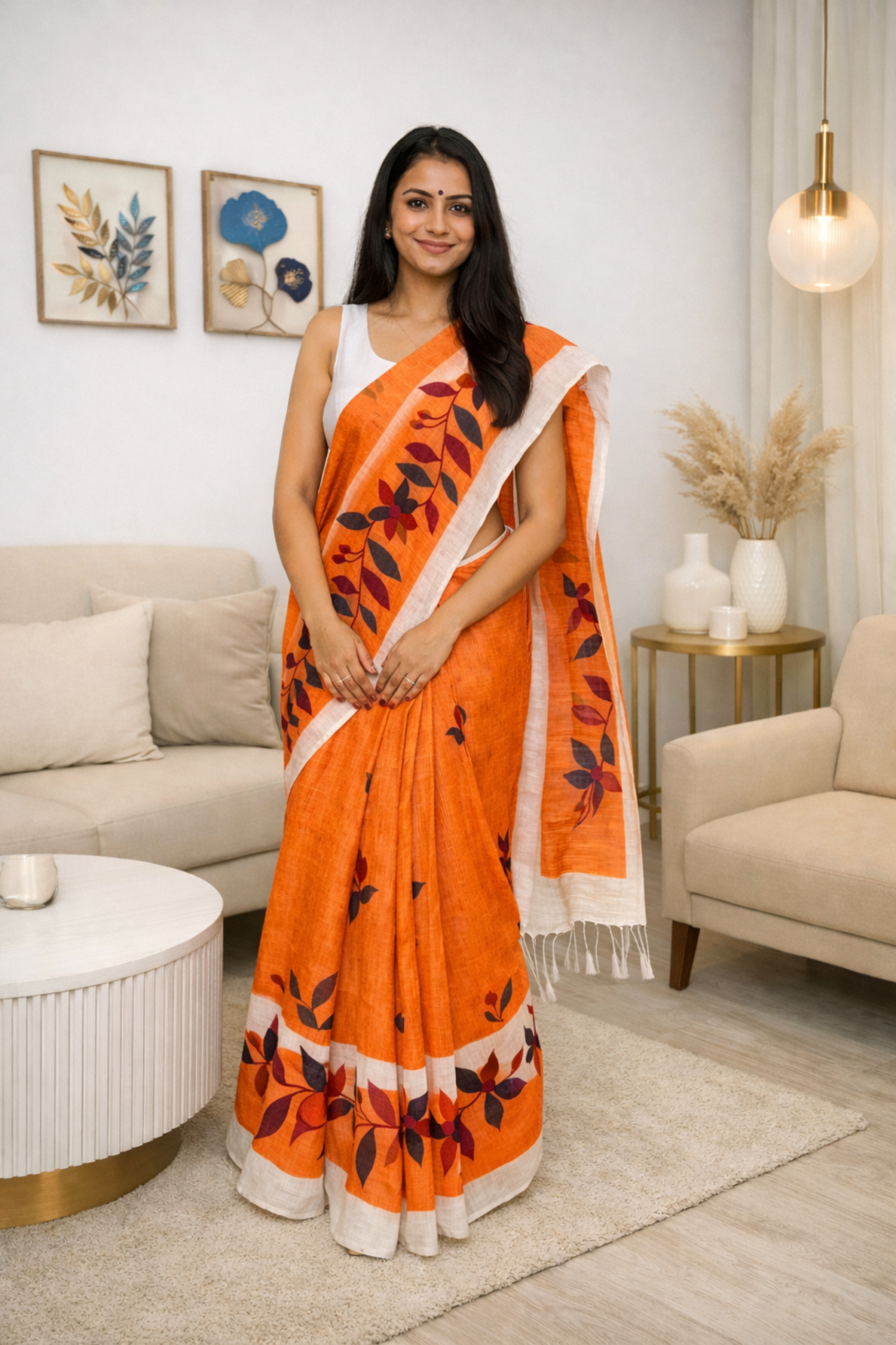 Aruniti Label Handwoven Slub Cotton Saree with Floral Border – Soft Breathable Everyday & Office Wear Saree (4 Colors Available)