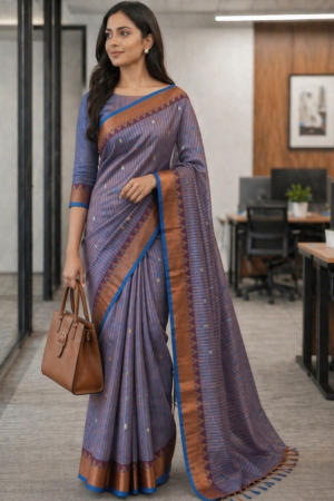 Elegant Cotton Silk Office Wear Saree with Woven Border & Tassel Pallu